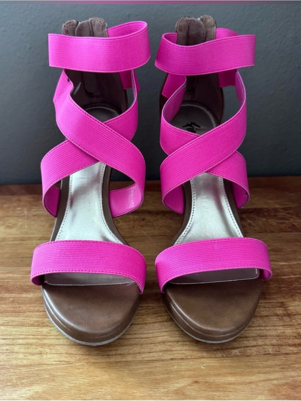 Pink Elastic Strap, Open Toe Heels, Vintage-inspired, Party Shoe, Size 7 💖